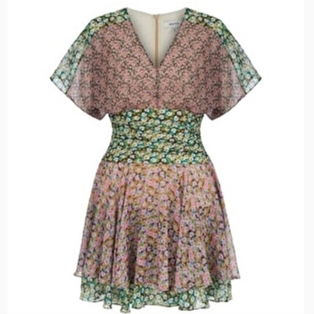 IPEKYOL Sheer floral mini dress green pink black. NWT. SZ 8.